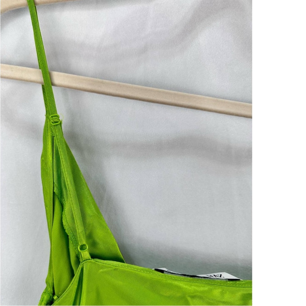 NWT Zara Satin Slip Dress Lime Green S - Picture 9 of 10